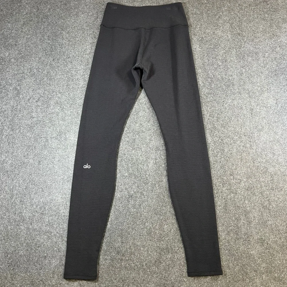 Alo Yoga High Waist Waffle Knit Leggings Charcoal Grey Tencel Blend Womens Small